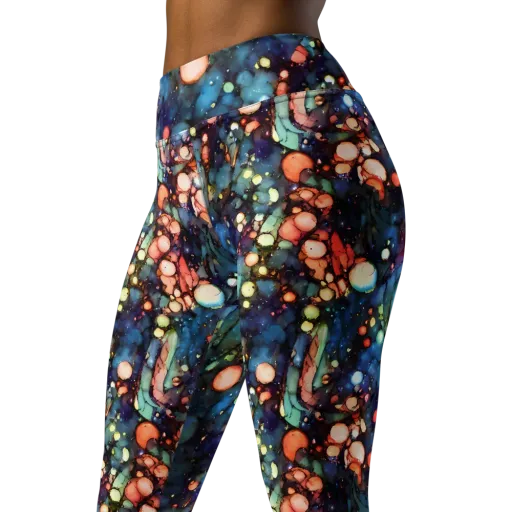 Blue Nebula Bloom on a Yoga Leggings