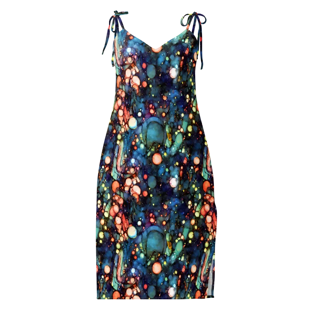 Blue Nebula Bloom on Slip Dress — Front