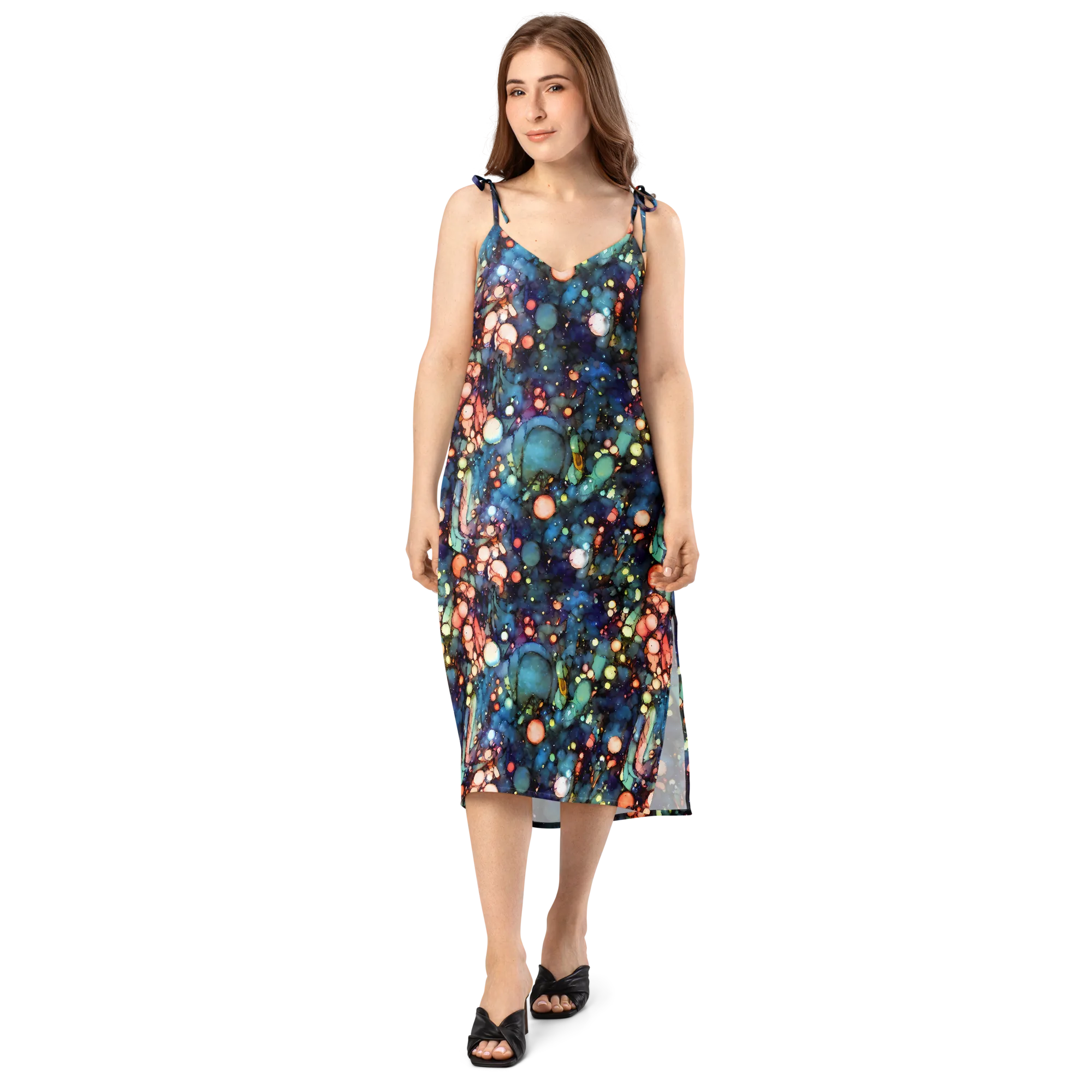 Blue Nebula Bloom on Slip Dress — Front