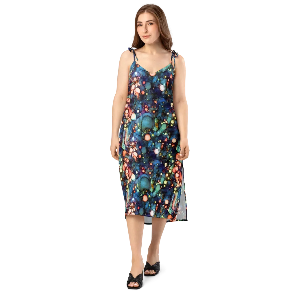 Blue Nebula Bloom on Slip Dress — Front