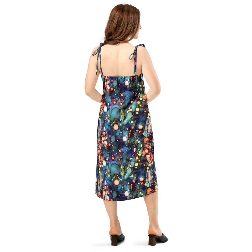 Blue Nebula Bloom on Slip Dress — Back