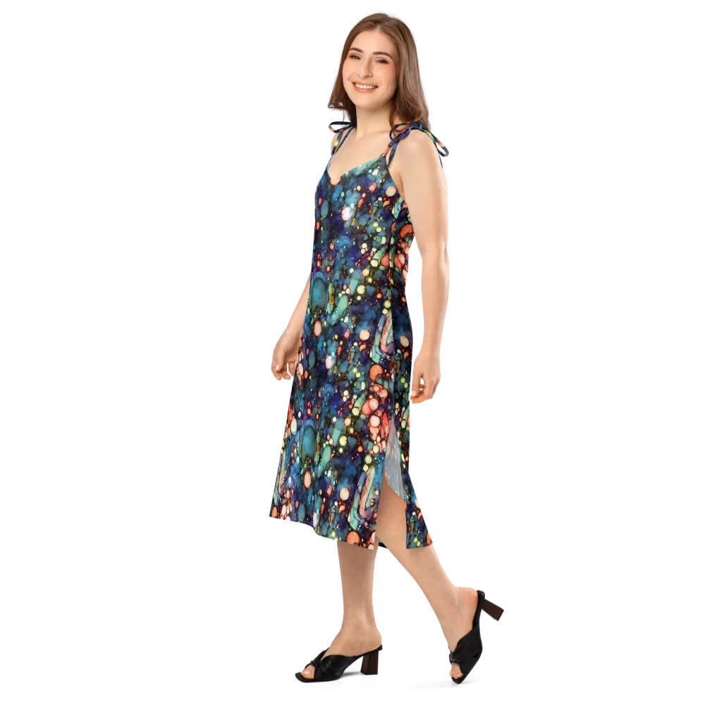 Blue Nebula Bloom on Slip Dress — Left Front