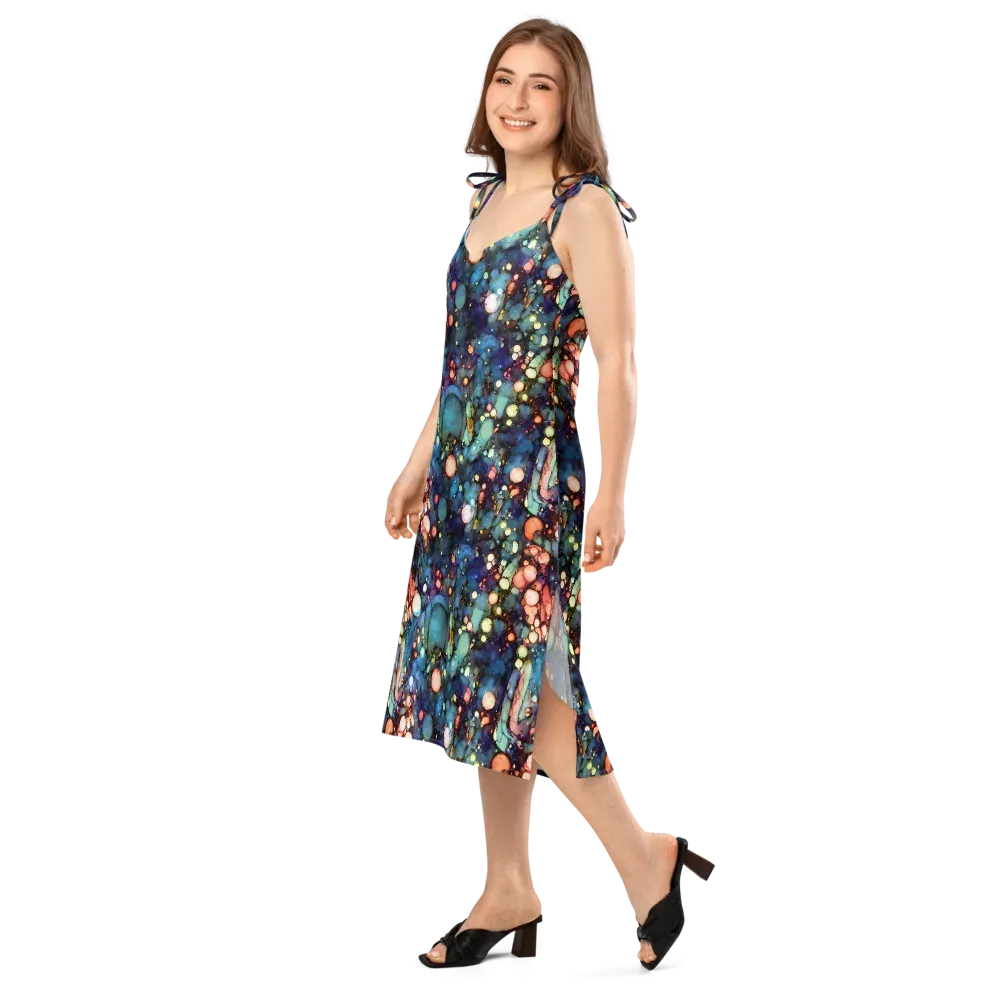 Blue Nebula Bloom on Slip Dress — Left Front