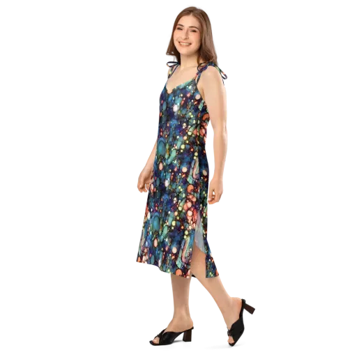 Blue Nebula Bloom on a Slip Dress
