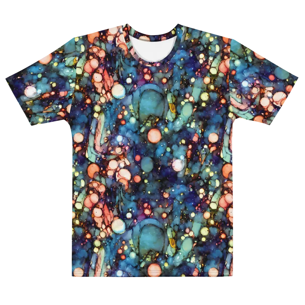 Blue Nebula Bloom on Men's Cotton Crew Neck T-Shirt — Front