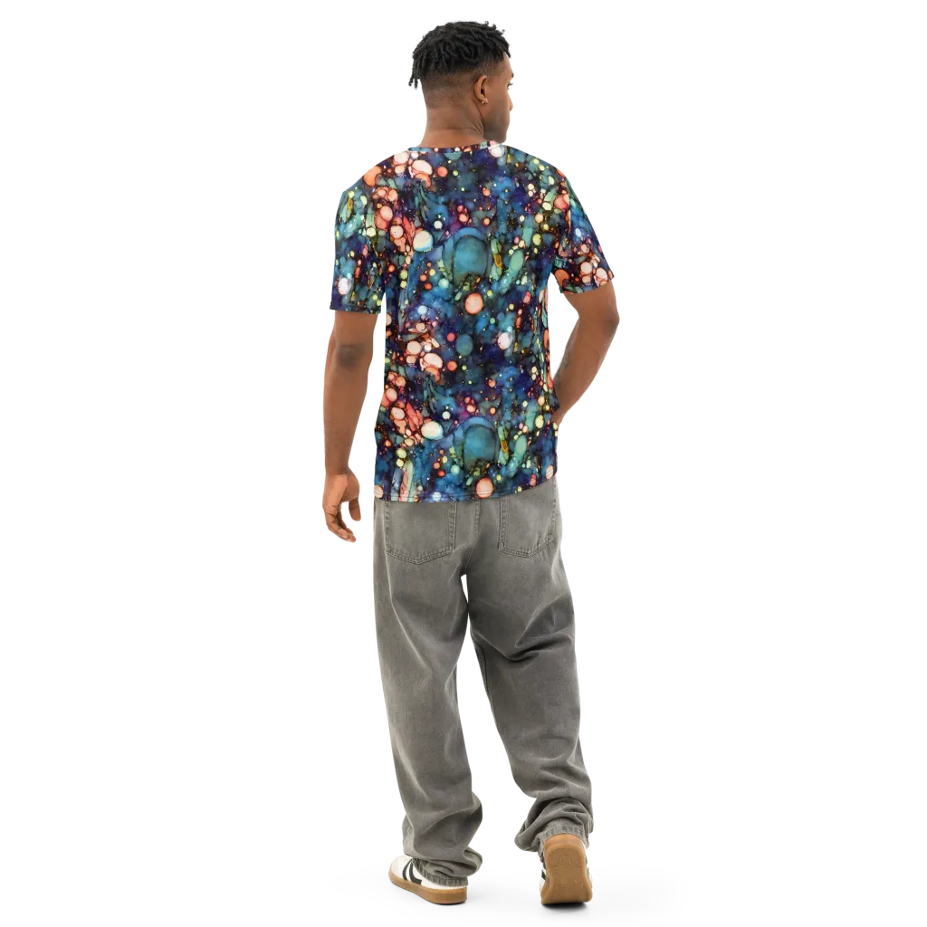 Blue Nebula Bloom on Men's Cotton Crew Neck T-Shirt — Back