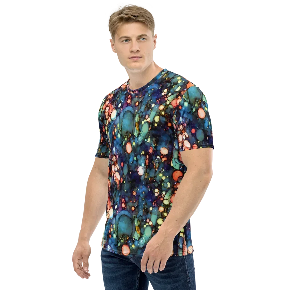Blue Nebula Bloom on Men's Crew Neck T-Shirt — Left