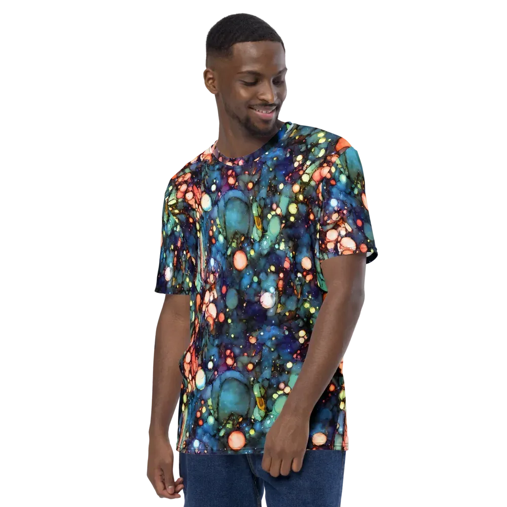 Blue Nebula Bloom on Men's Crew Neck T-Shirt — Left