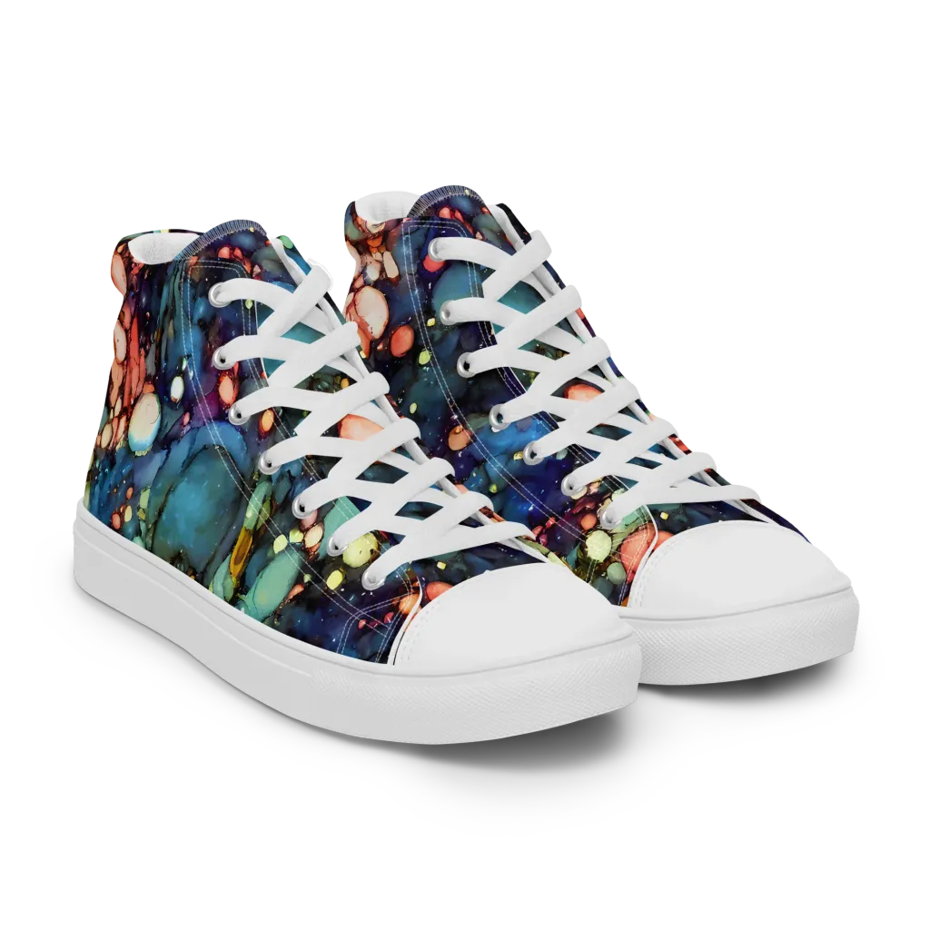 Blue Nebula Bloom on Men's High Top Canvas Shoes — Right Front