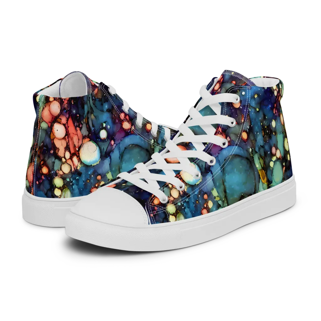 Blue Nebula Bloom on Men's High Top Canvas Shoes — Left
