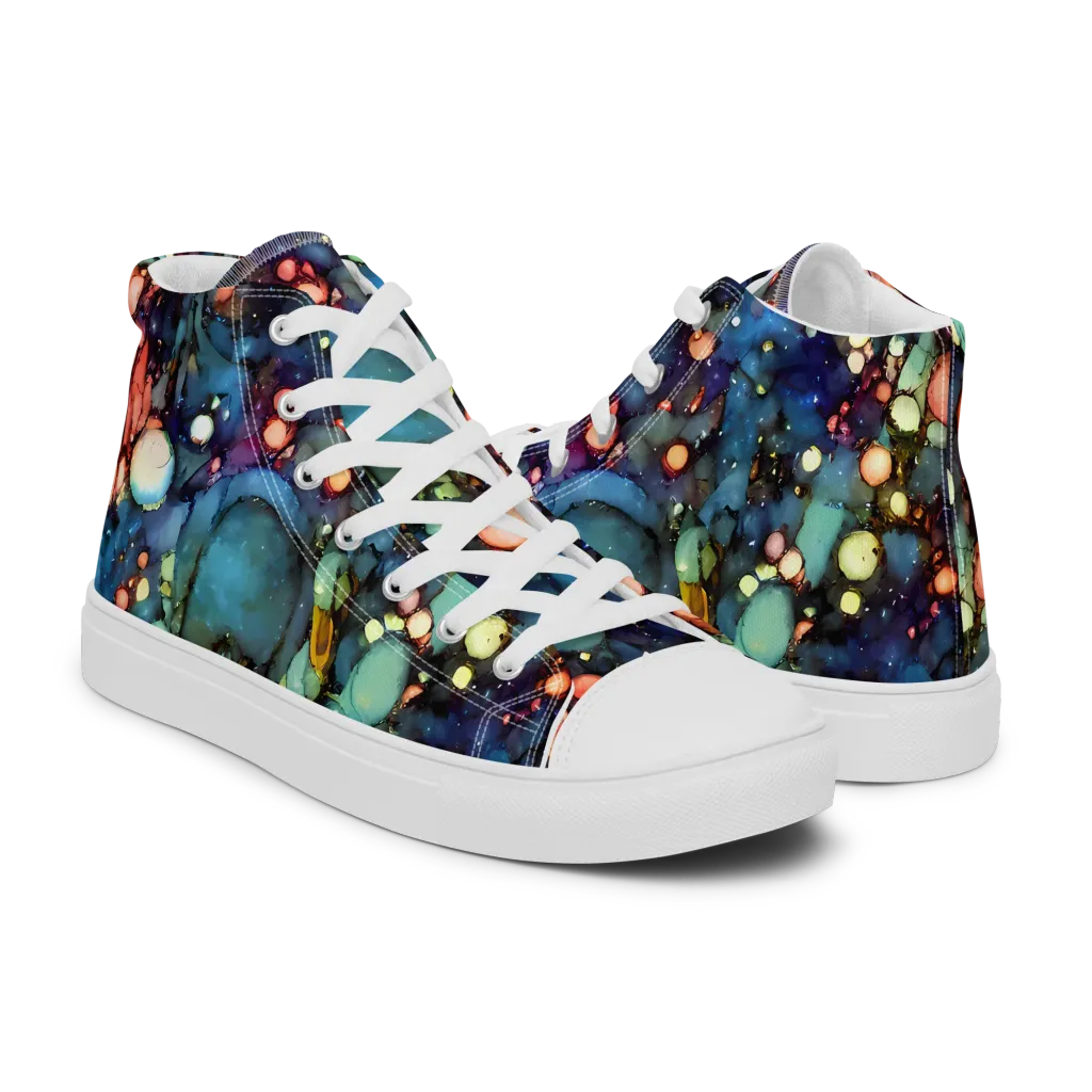 Blue Nebula Bloom on Men's High Top Canvas Shoes — Right