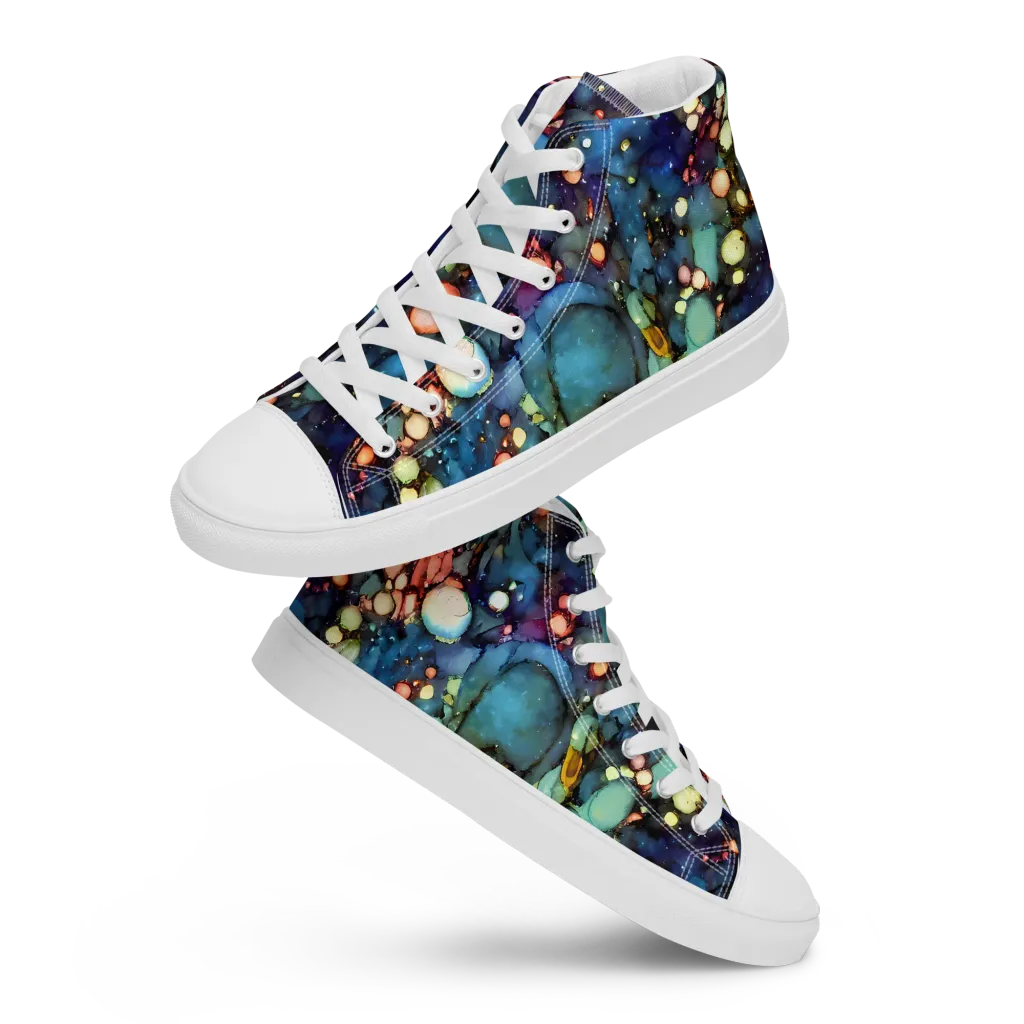 Blue Nebula Bloom on Men's High Top Canvas Shoes — Front