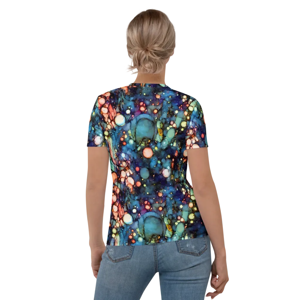 Blue Nebula Bloom on Women's Crew Neck T-Shirt — Back