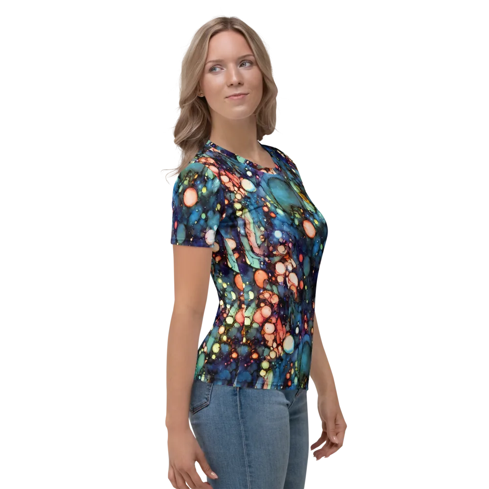 Blue Nebula Bloom on Women's Crew Neck T-Shirt — Right