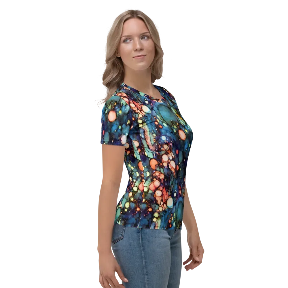 Blue Nebula Bloom on Women's Crew Neck T-Shirt — Right