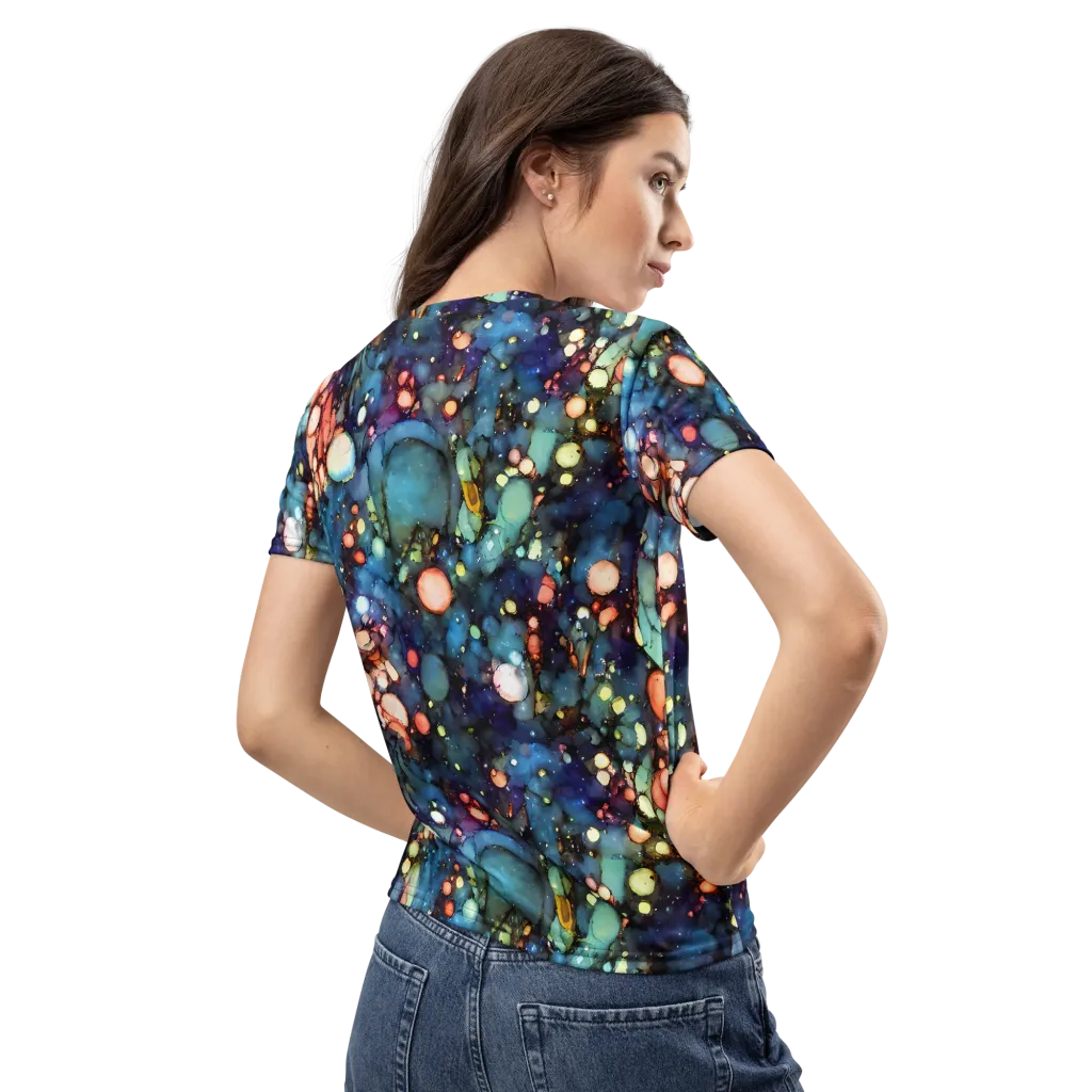 Blue Nebula Bloom on Women's Crew Neck T-Shirt — Back