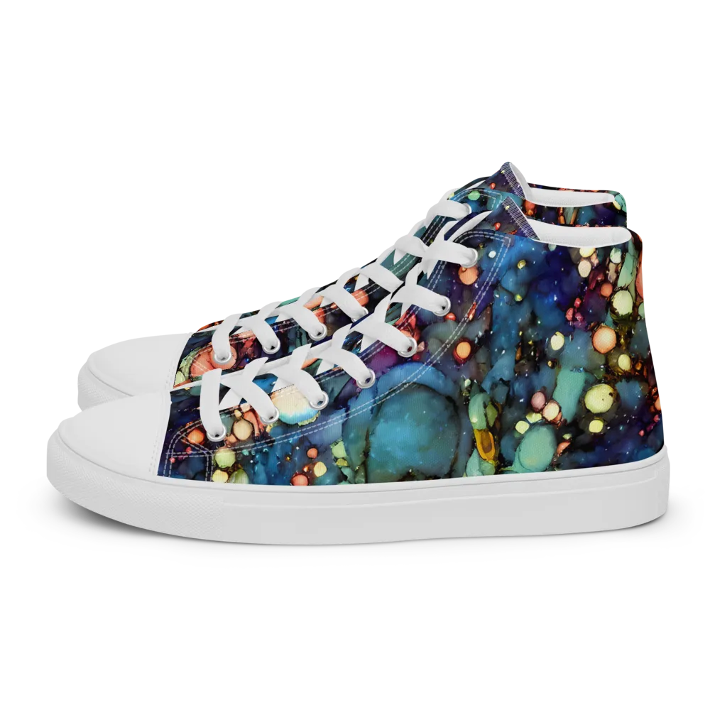 Blue Nebula Bloom on Women's High Top Canvas Shoes — Left