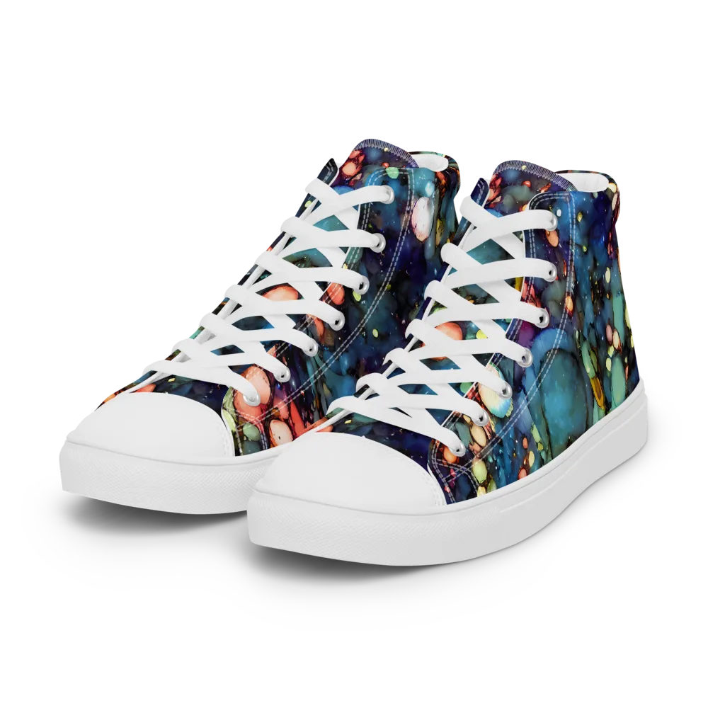 Blue Nebula Bloom on Women's High Top Canvas Shoes — Left Front