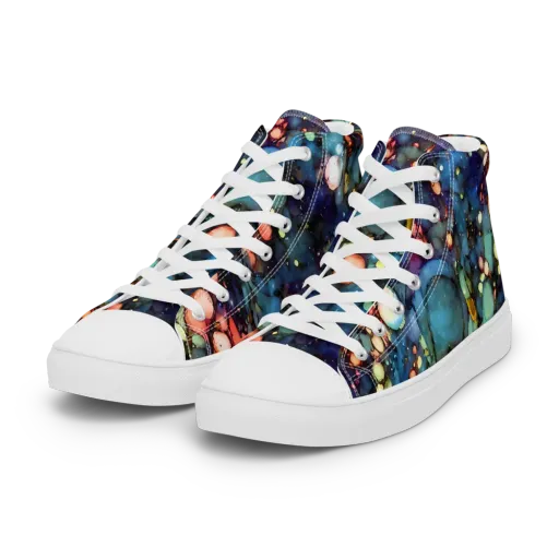 Blue Nebula Bloom on a Women's High Top Canvas Shoes