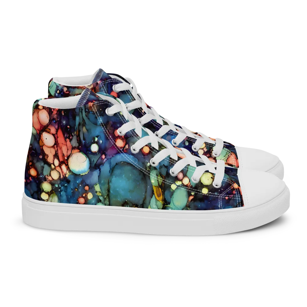 Blue Nebula Bloom on Women's High Top Canvas Shoes — Right
