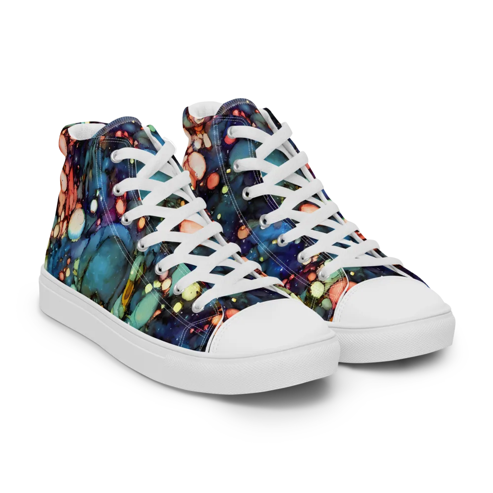 Blue Nebula Bloom on Women's High Top Canvas Shoes — Right Front
