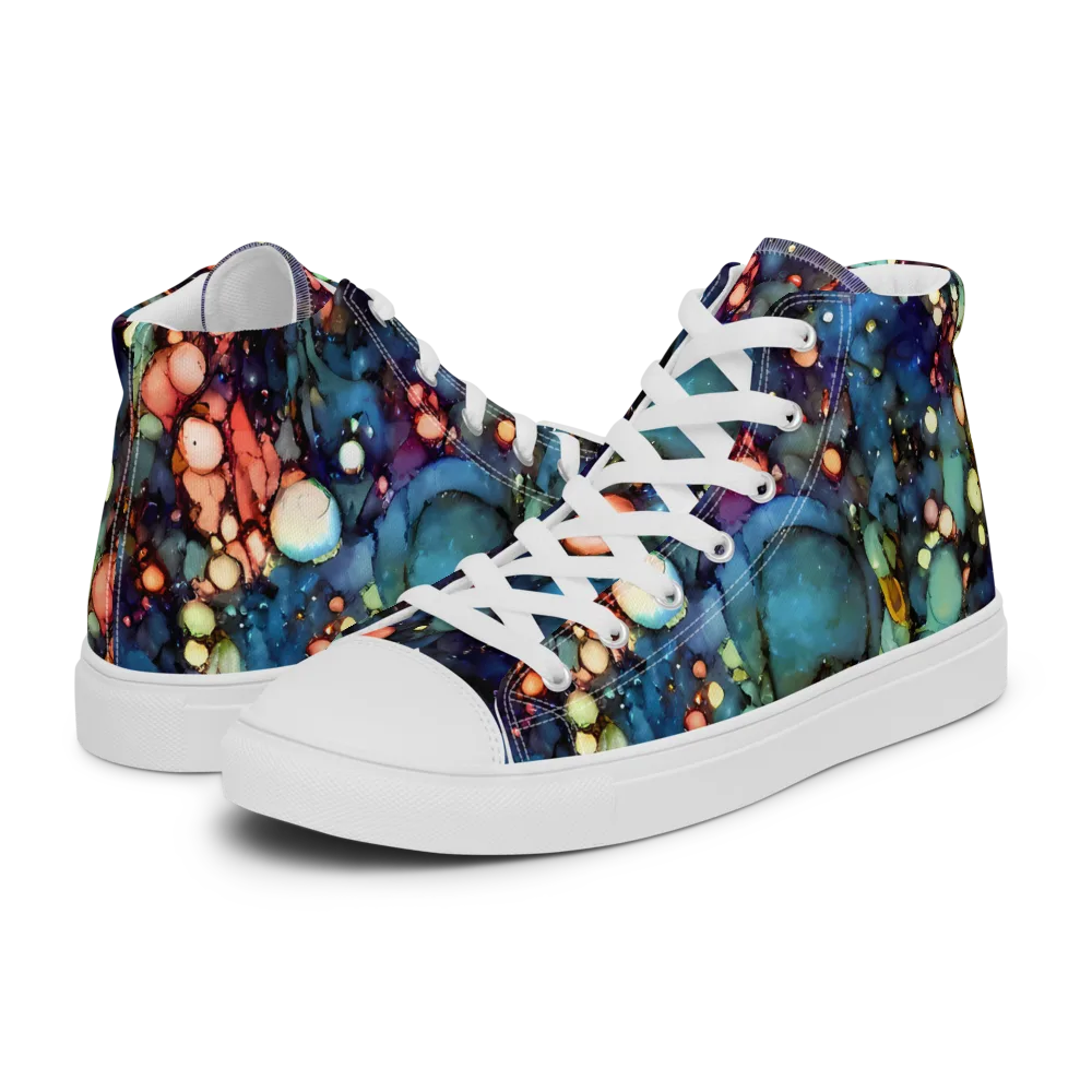 Blue Nebula Bloom on Women's High Top Canvas Shoes — Left