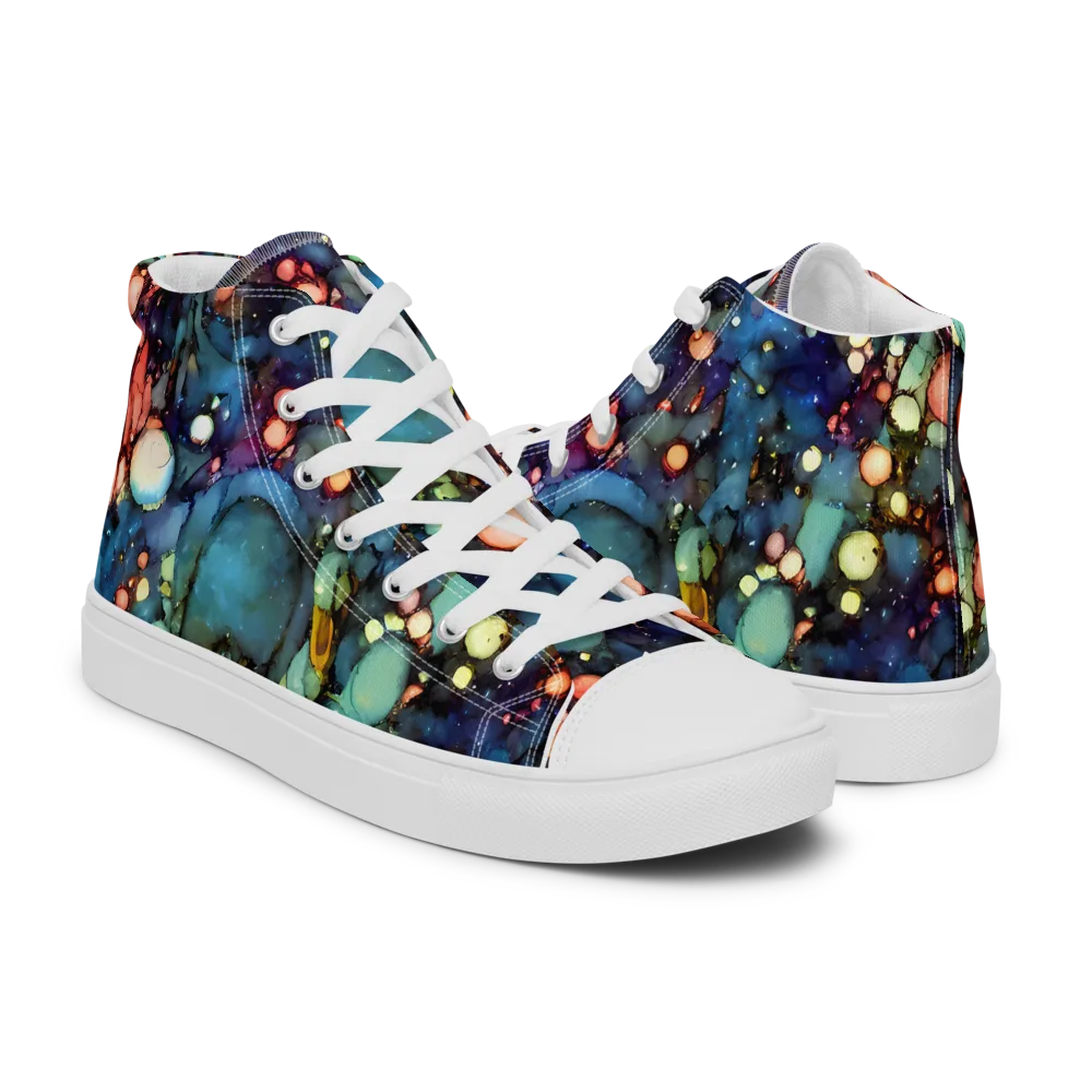Blue Nebula Bloom on Women's High Top Canvas Shoes — Right