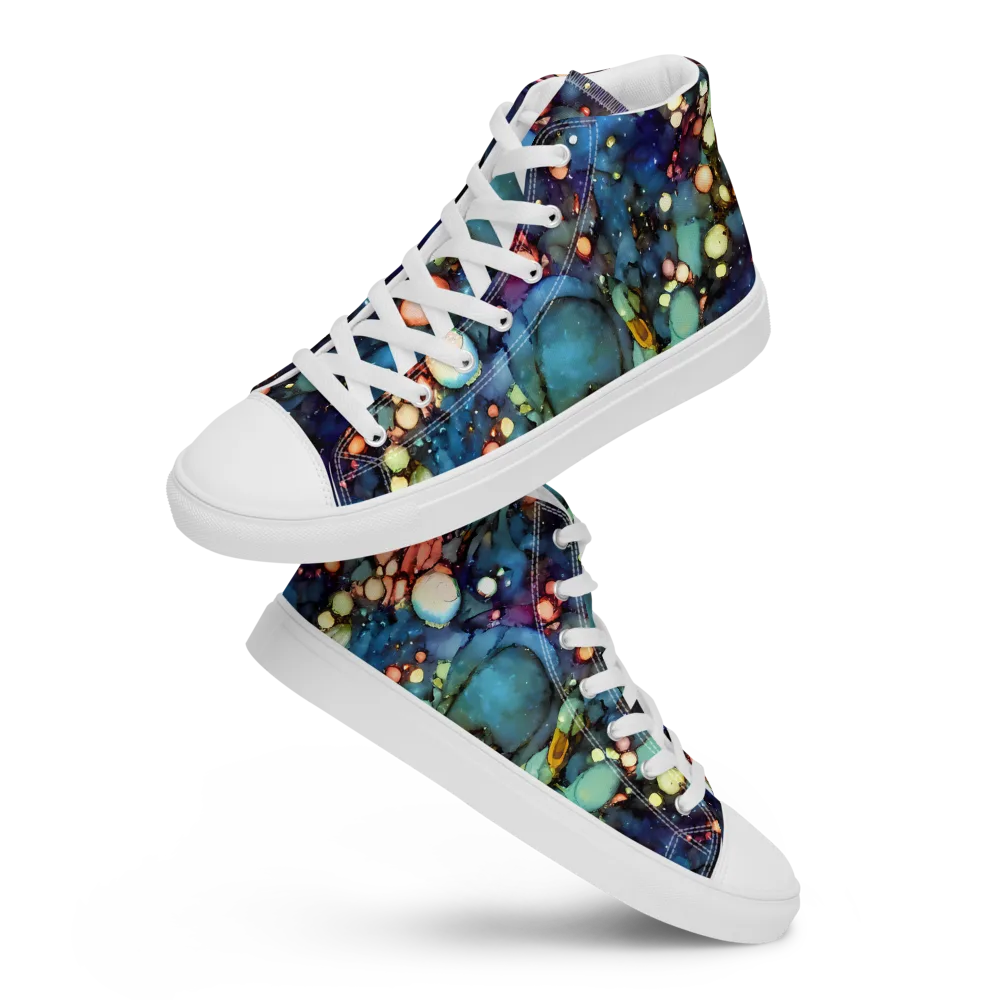 Blue Nebula Bloom on Women's High Top Canvas Shoes — Front