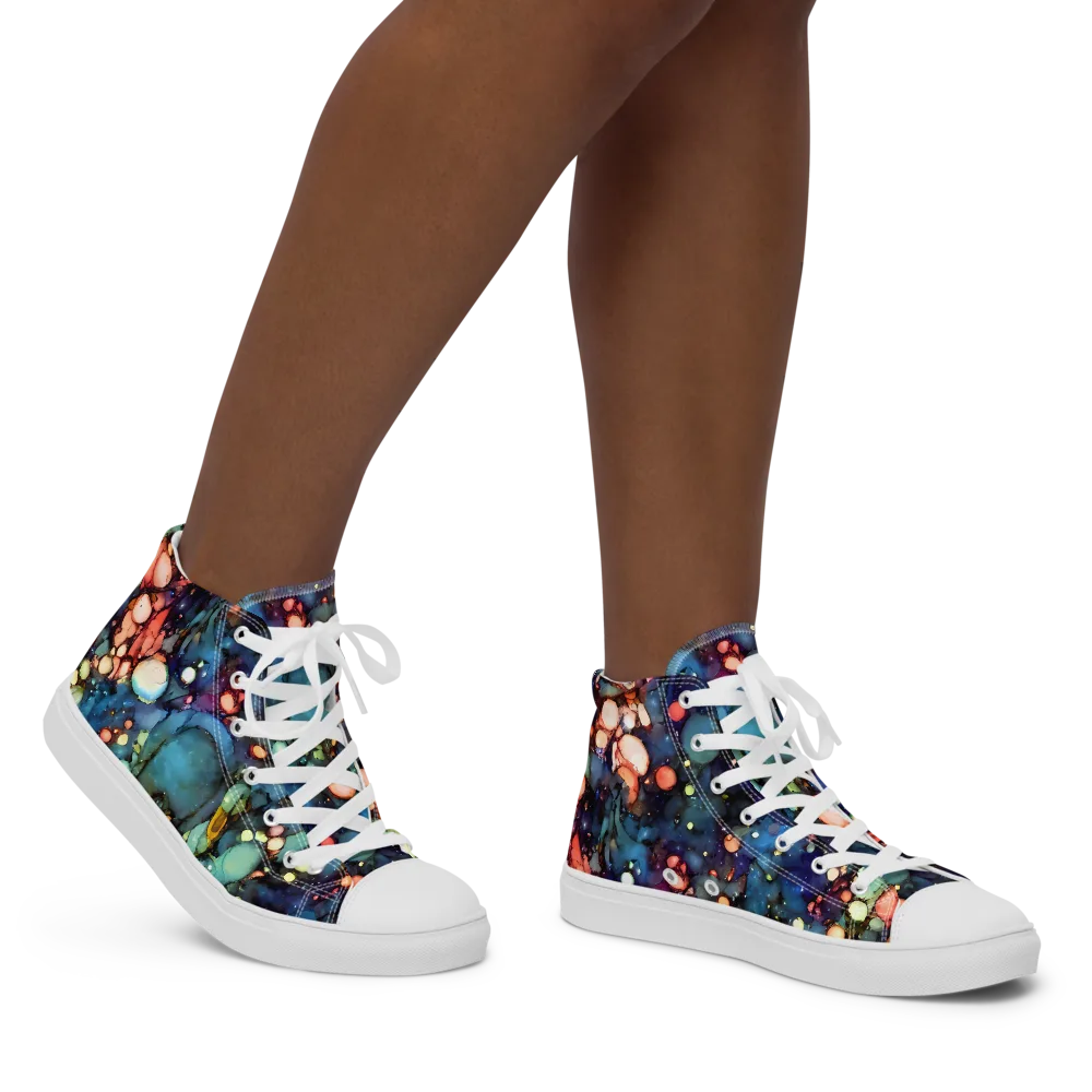 Blue Nebula Bloom on Women's High Top Canvas Shoes — Right