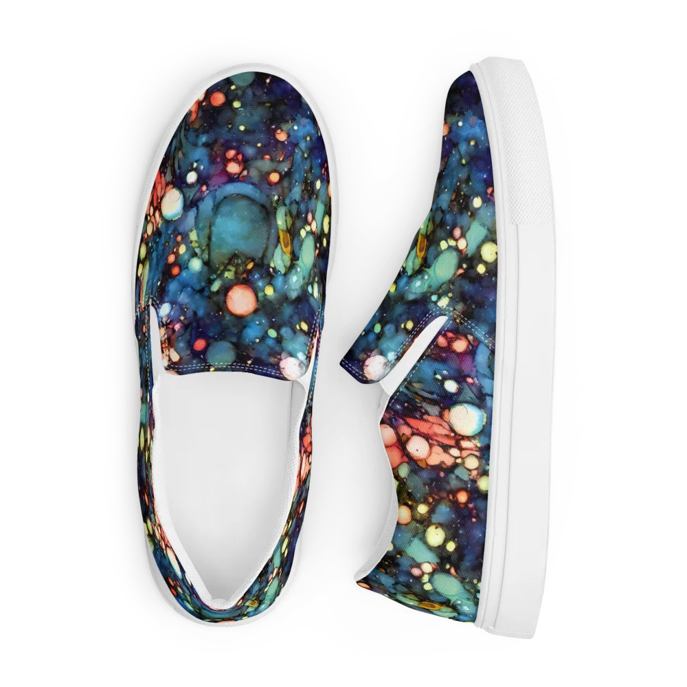 Blue Nebula Bloom on Men's Slip-On Canvas Shoes — Front