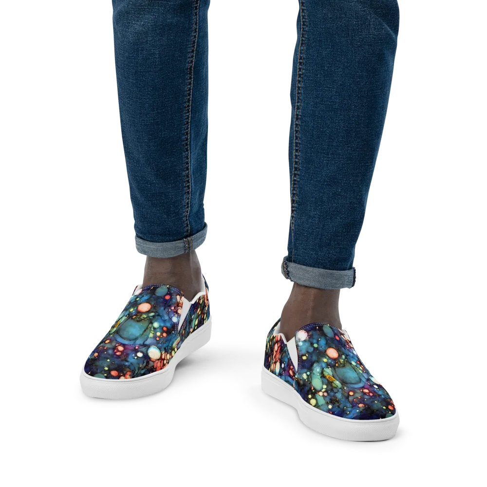 Blue Nebula Bloom on Men's Slip-On Canvas Shoes — Front