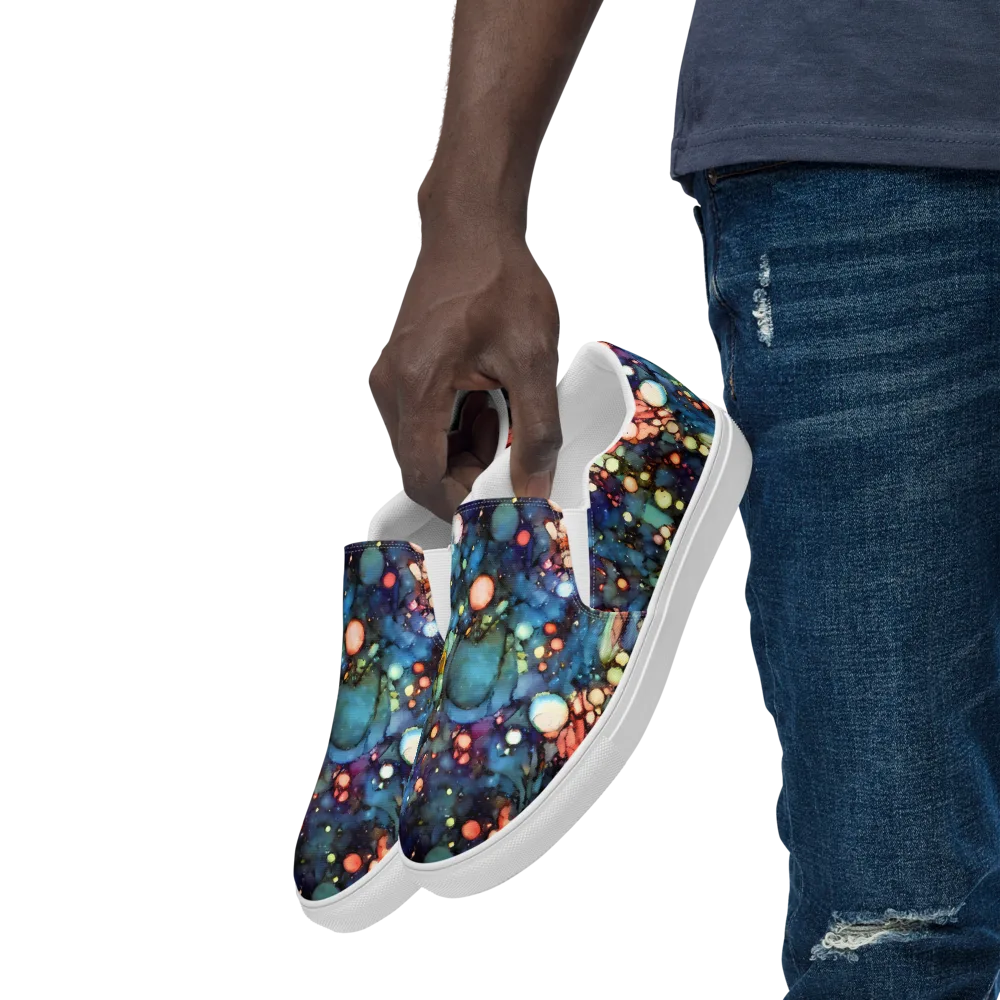 Blue Nebula Bloom on Men's Slip-On Canvas Shoes — Left Front