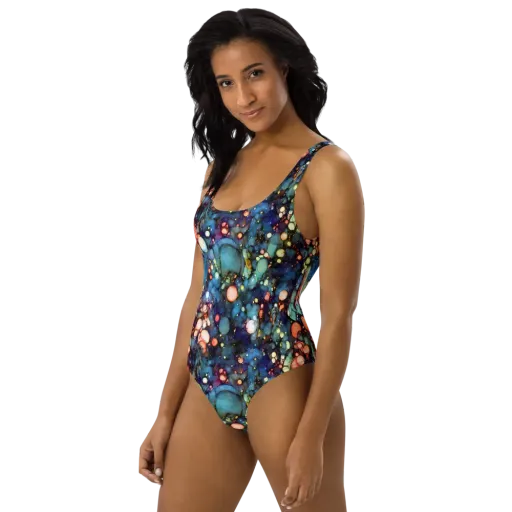 Blue Nebula Bloom on a One-Piece Swimsuit