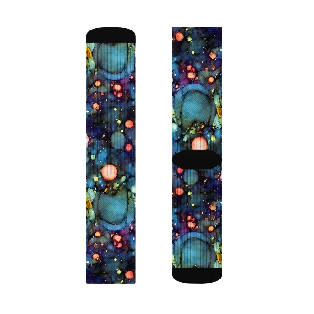 Blue Nebula Bloom on Socks — Left Sock