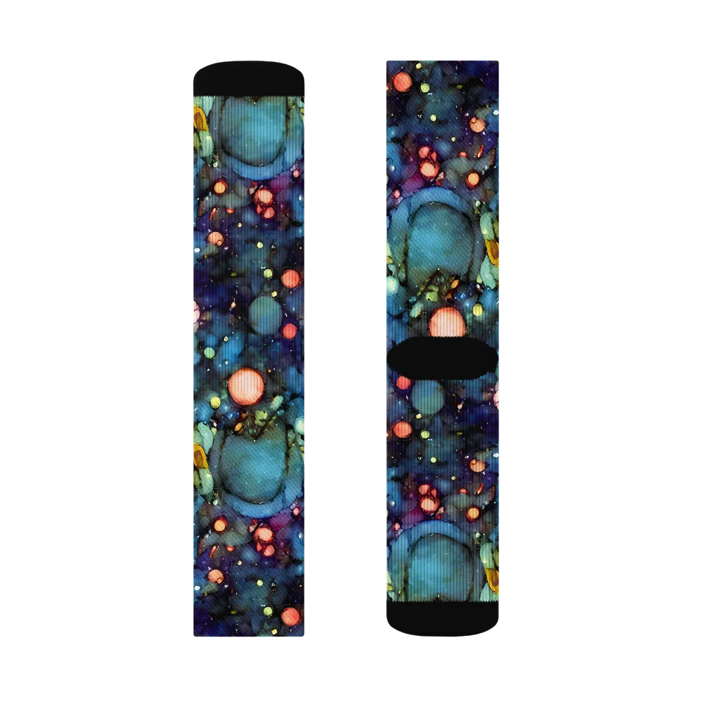 Blue Nebula Bloom on Socks — Right Sock