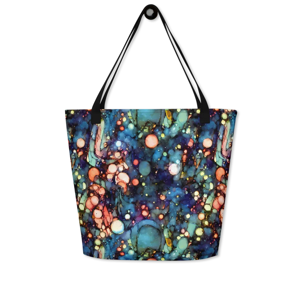 Blue Nebula Bloom on Large Tote Bag W/ Pocket — Front