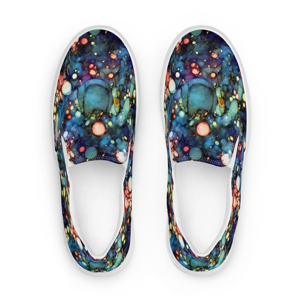 Blue Nebula Bloom on Women's Slip-On Canvas Shoes — Front