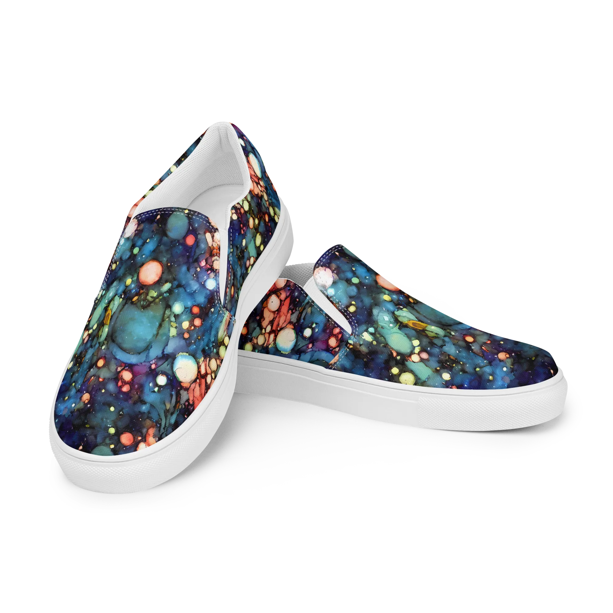 Blue Nebula Bloom on Women's Slip-On Canvas Shoes — Left Front