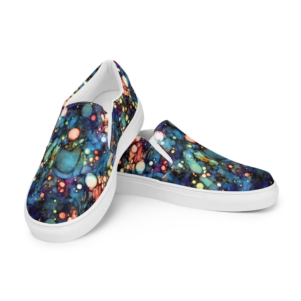Blue Nebula Bloom on Women's Slip-On Canvas Shoes — Left Front