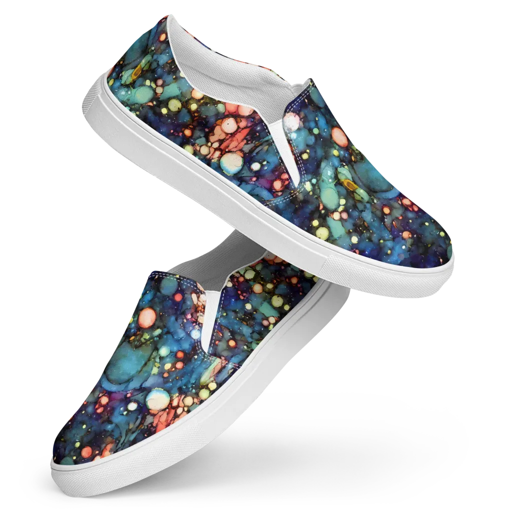 Blue Nebula Bloom on Women's Slip-On Canvas Shoes — Front
