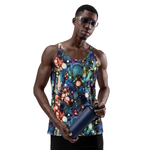 Blue Nebula Bloom on a Men's Tank Top