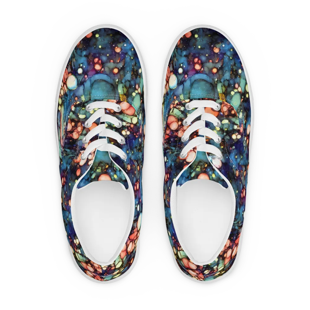 Blue Nebula Bloom on Men's Lace-Up Canvas Shoes — Front