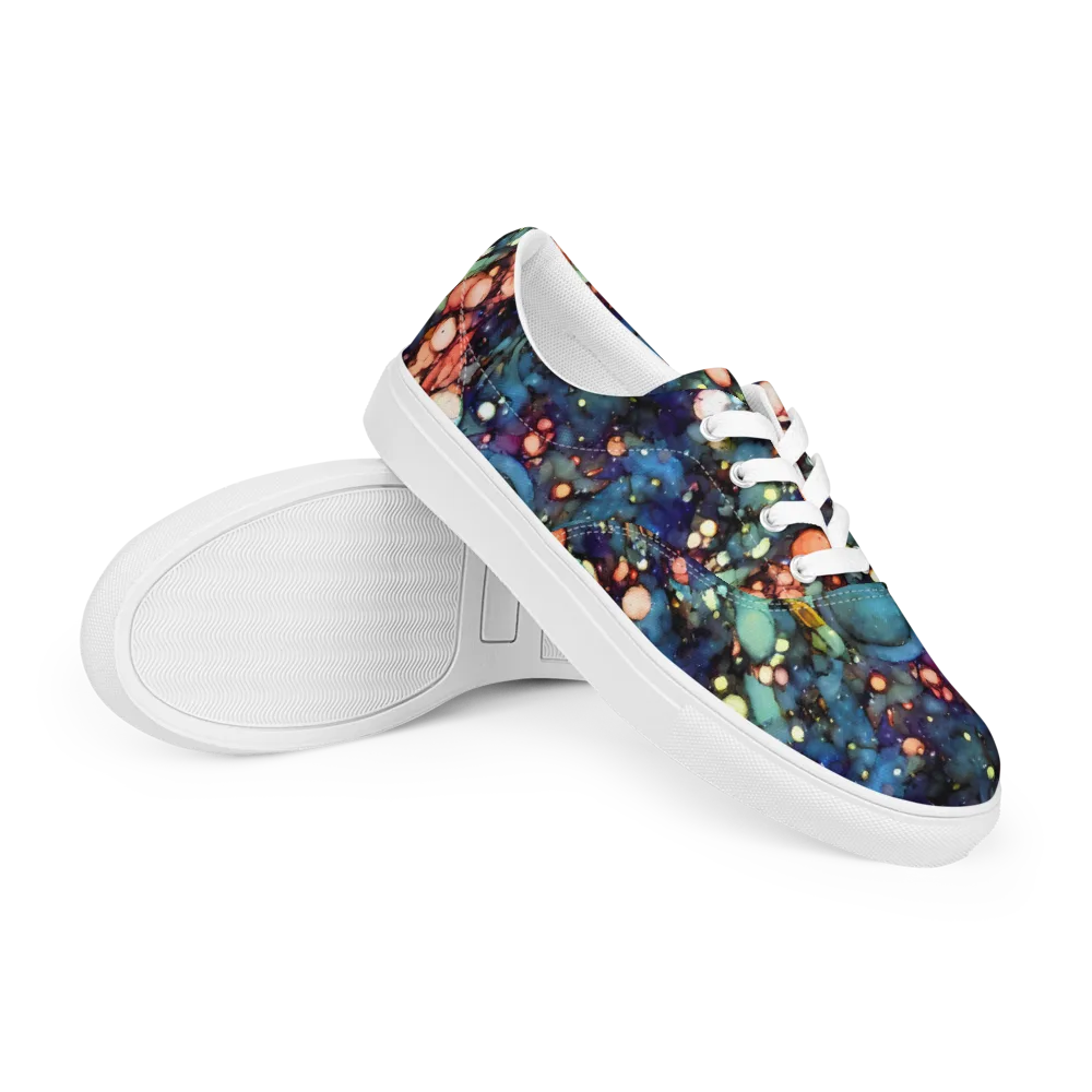 Blue Nebula Bloom on Men's Lace-Up Canvas Shoes — Right Front
