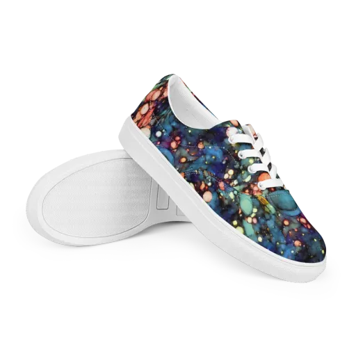 Blue Nebula Bloom on a Men's Lace-Up Canvas Shoes