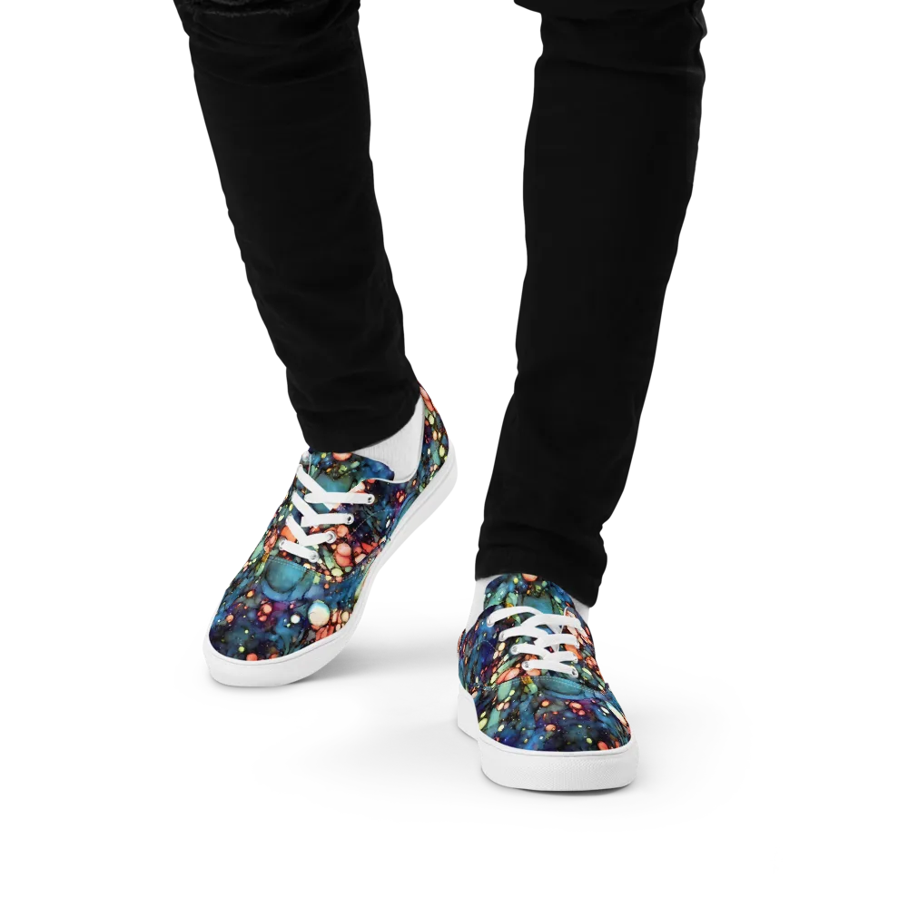 Blue Nebula Bloom on Men's Lace-Up Canvas Shoes — Front
