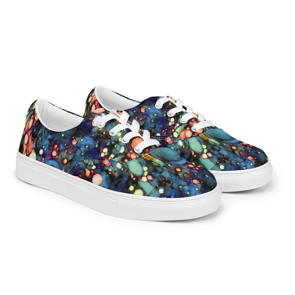 Blue Nebula Bloom on Men's Lace-Up Canvas Shoes — Right Front