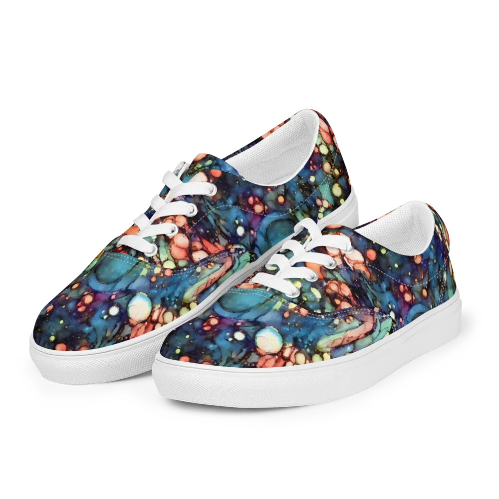 Blue Nebula Bloom on Men's Lace-Up Canvas Shoes — Left Front