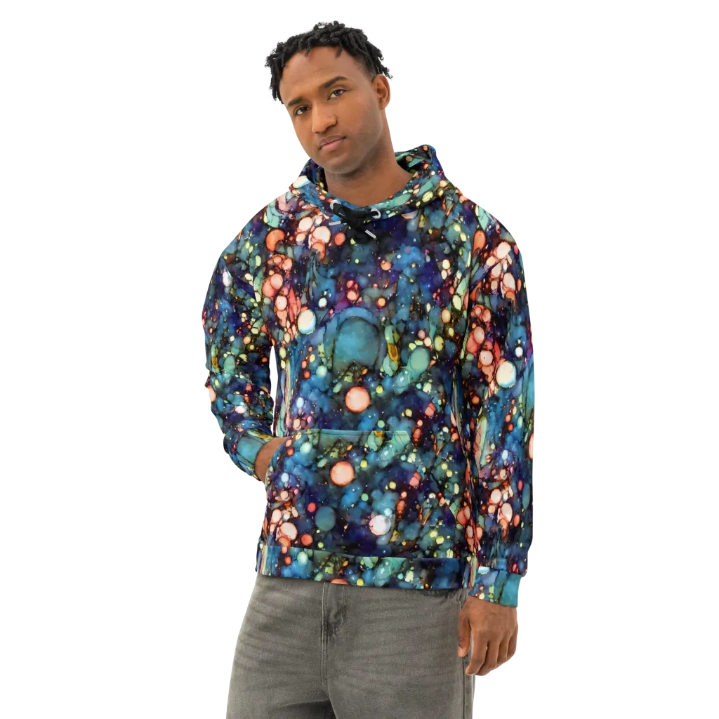 Blue Nebula Bloom on Cotton Hoodie — Left Front