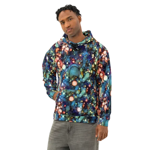 Blue Nebula Bloom on a Cotton Hoodie