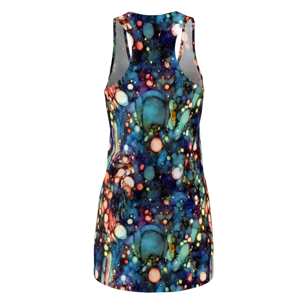 Blue Nebula Bloom on Racerback Dress — Back